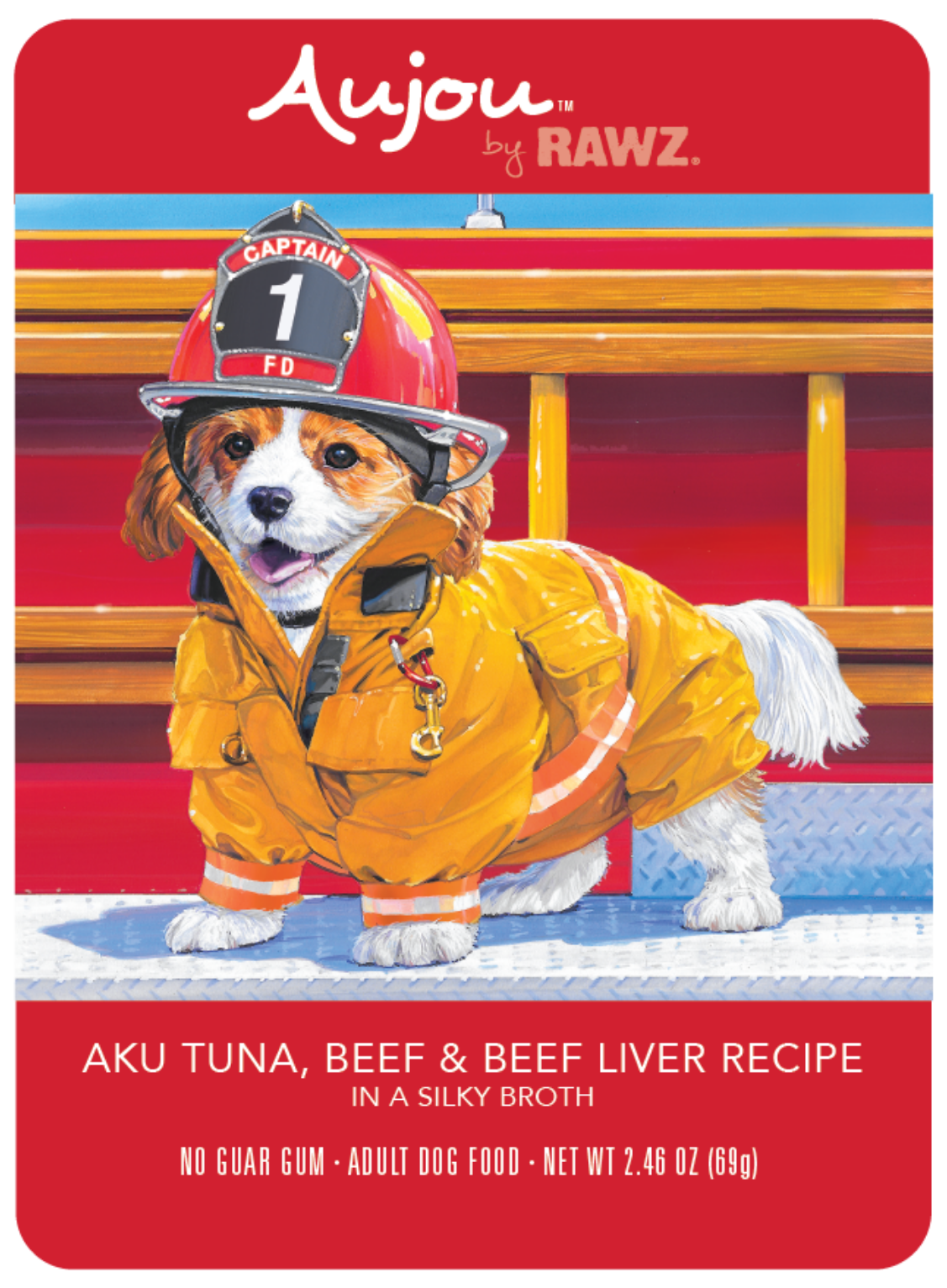RAWZ Aujou Shreds Aku Tuna, Beef & Beef Liver Dog Pouch 2.46 oz.
